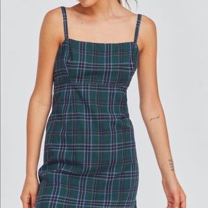 urban outfitters green plaid mini dress